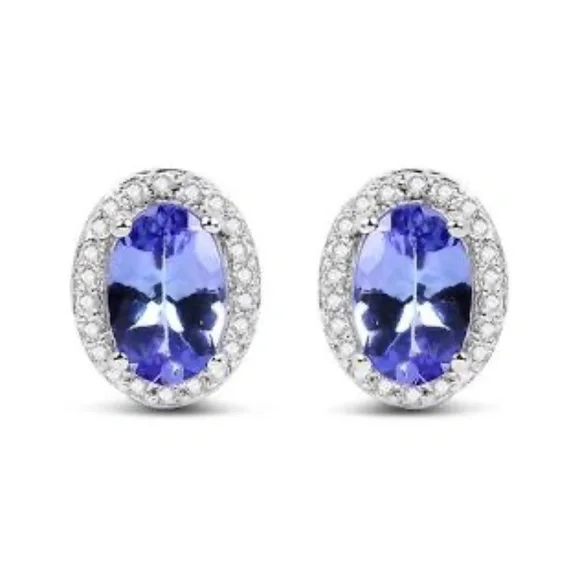 2.02 Carat Genuine Tanzanite and White Diamond 14K White Gold Ring, Pendant & Ea